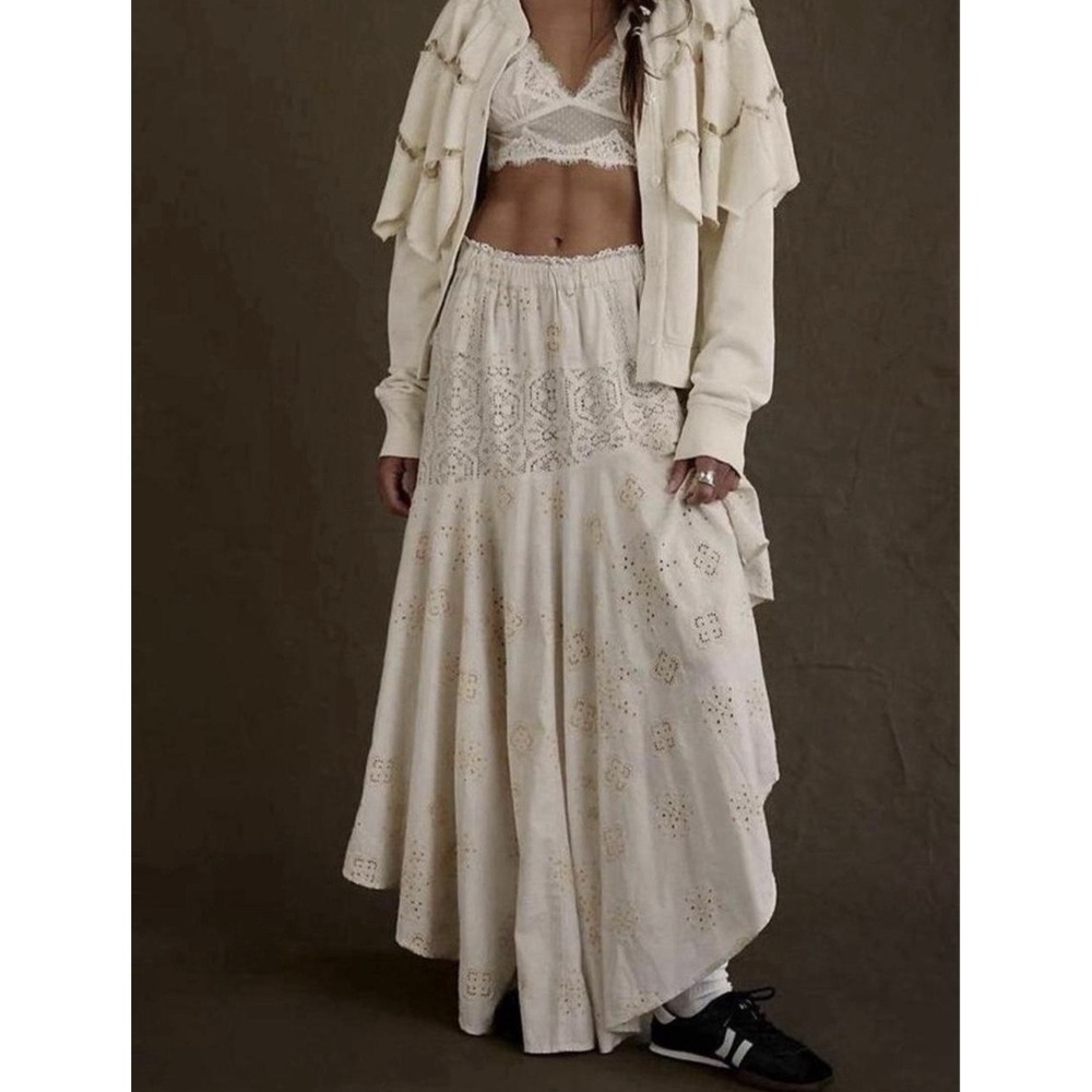 Free People Doily Maxi Skirt Boho Chic Lace Cottagecore Hippie Festival Womens M